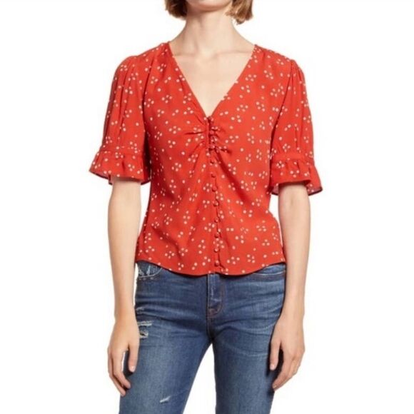 Madewell Women's Polka Dot Day Light Top In Dotti Dot Estruscan Clay Size 12 - Picture 3 of 8